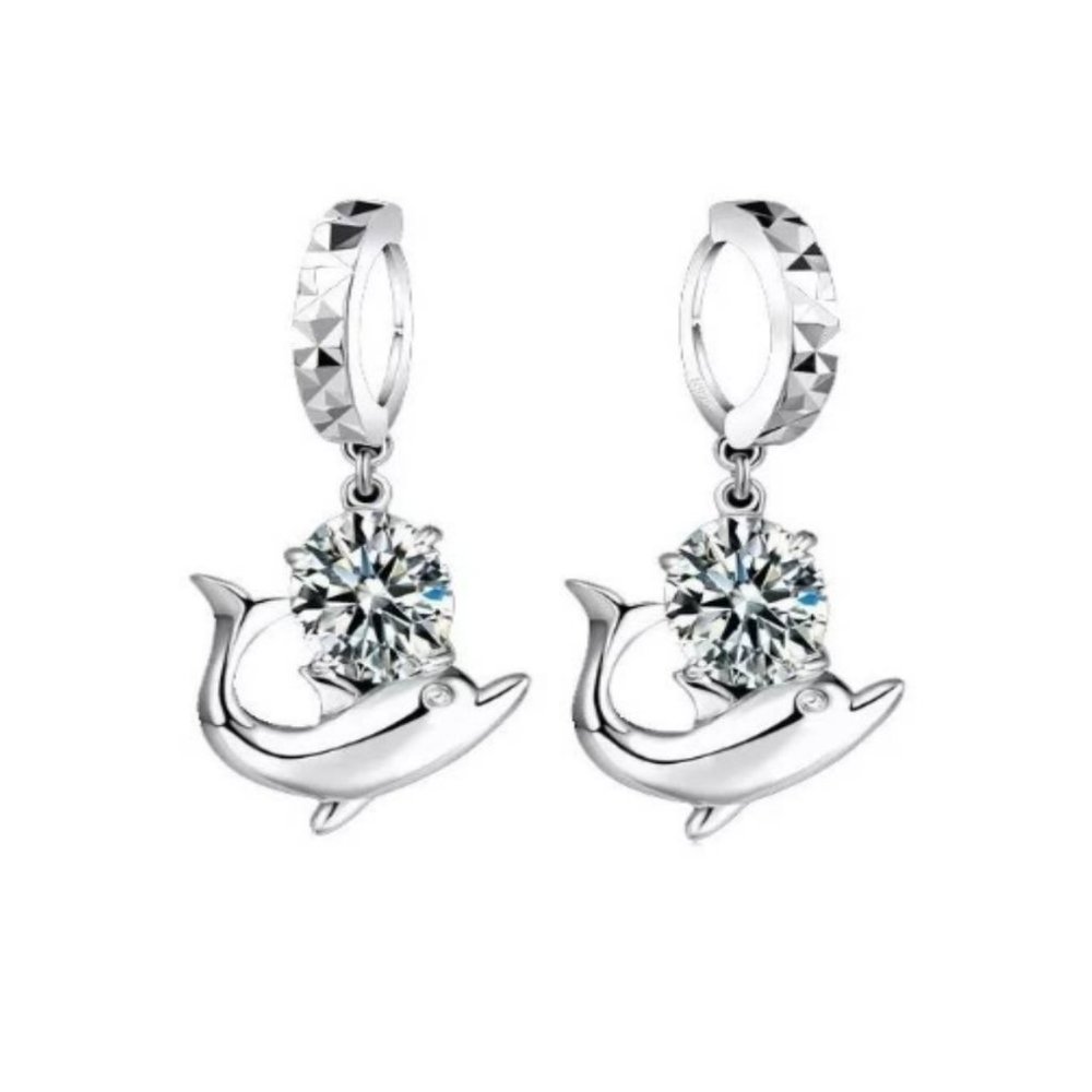 π Cute Dolphin 925 Sterling Silver Bundle Necklace Earrings Pendant - Picture 3 of 4